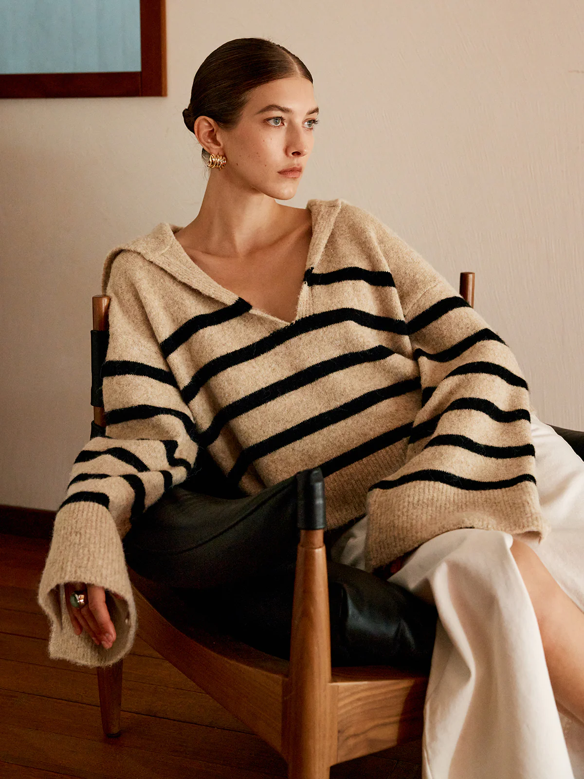 Oversized Striped Pullover Sweater - Takermore