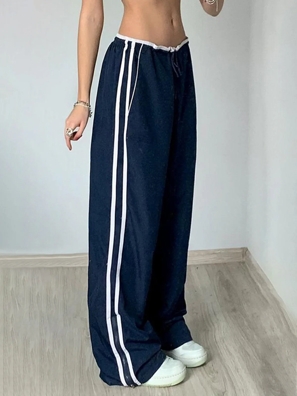 Contrast Binding Zipper Long Pants - Takermore