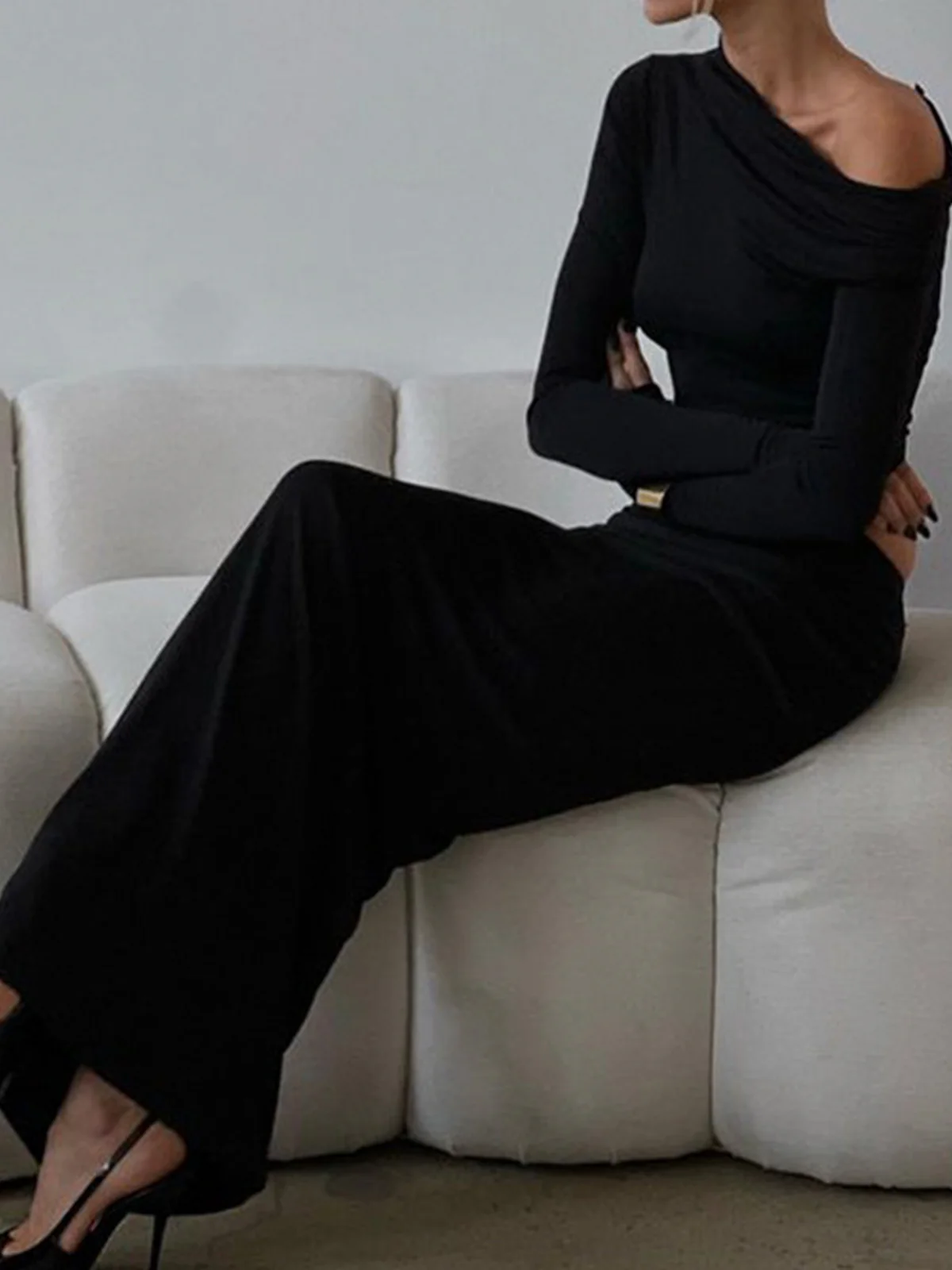 Matte Jersey One Shoulder Off Maxi Skirt Set - Takermore