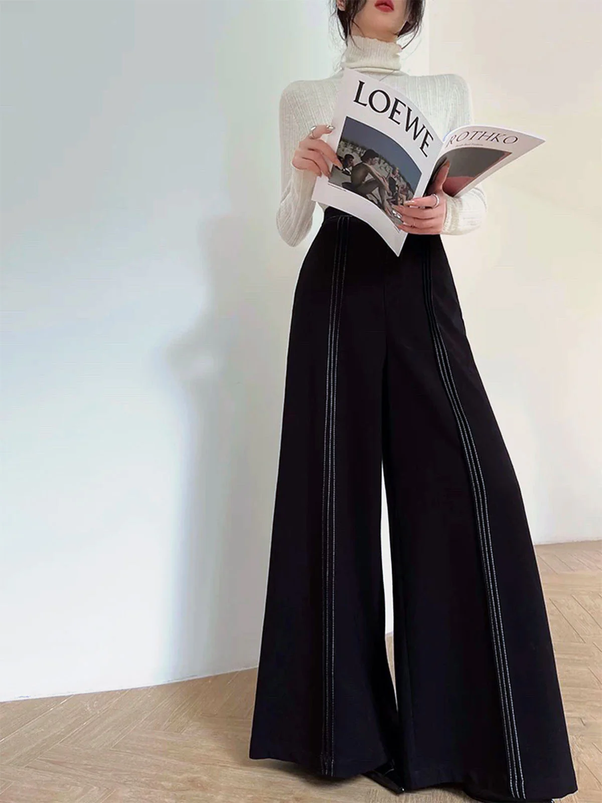 Contrast Bars Wide-Leg Flare Pants - Takermore