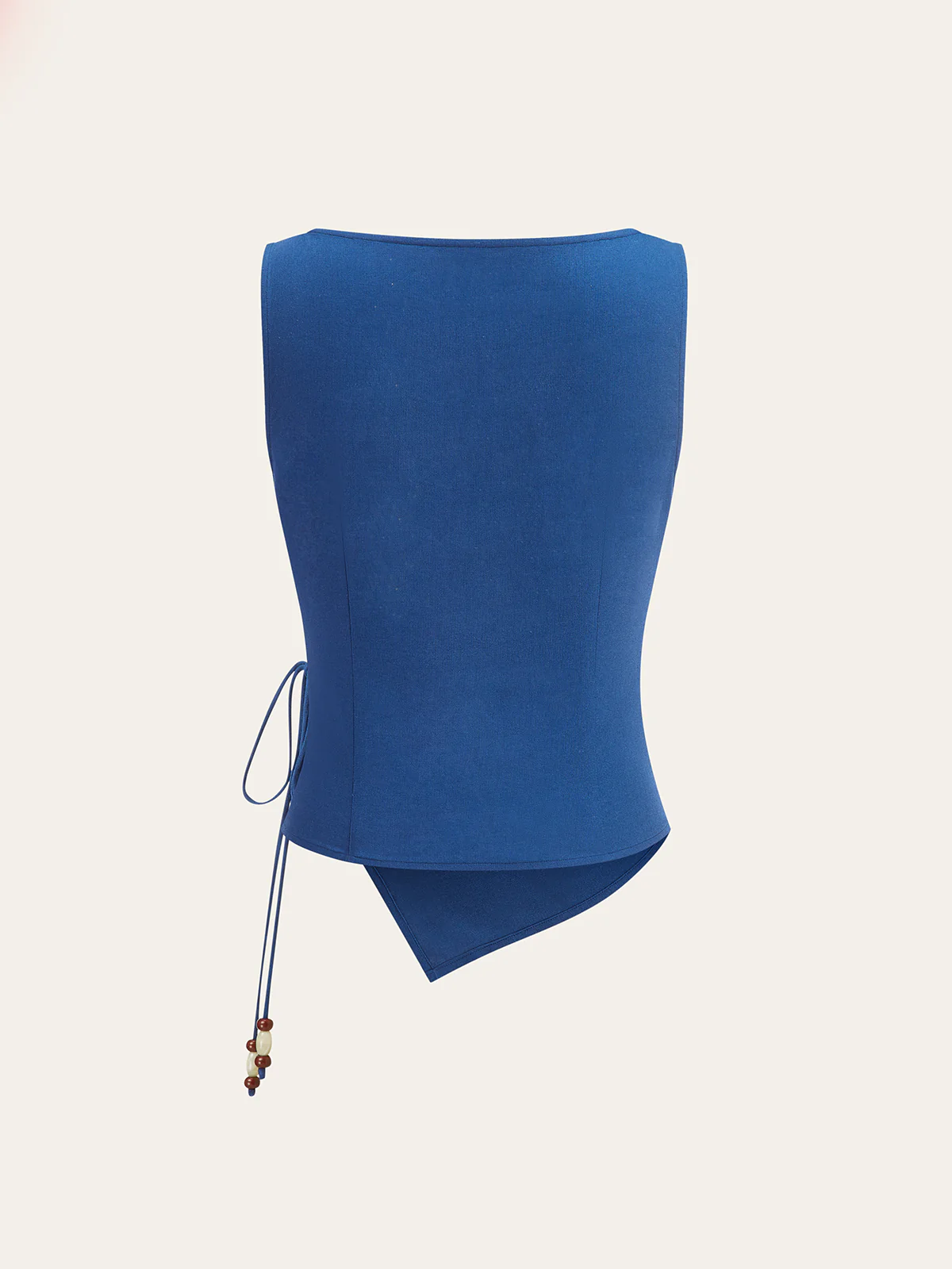 Asymmetric Wrap-Tie Sleeveless Top with Beaded String - Takermore