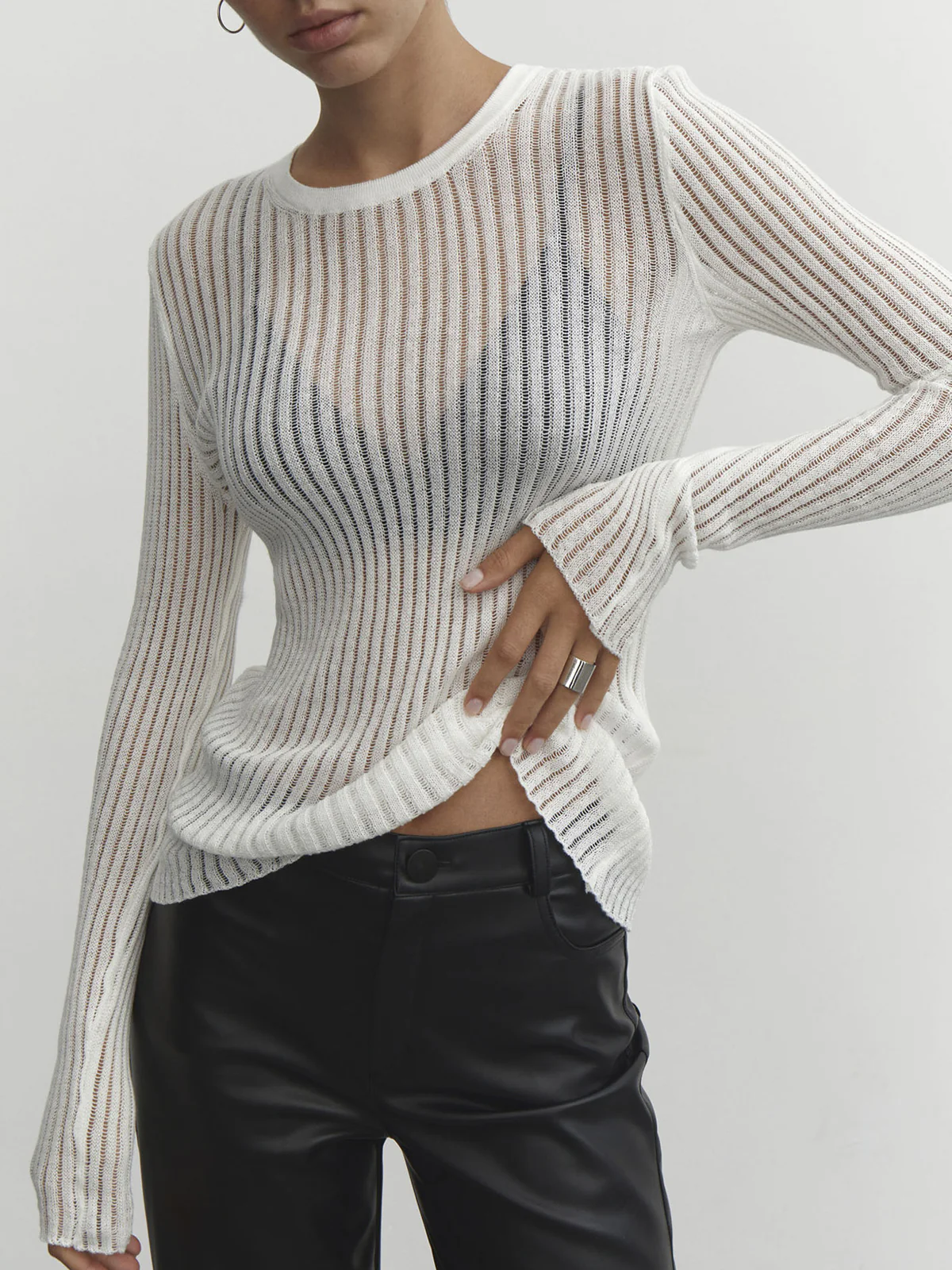 See Through Ribbed Mesh Top - Takermore