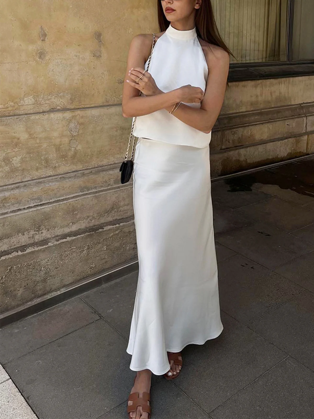 Sacred Dream Open Back Satin Two Piece Skirt Set - Takermore