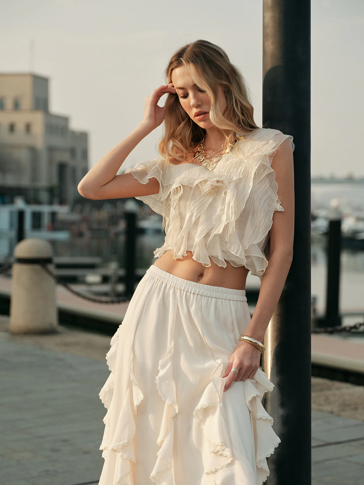 Chiffon One-Shoulder Ruffle Top - Takermore