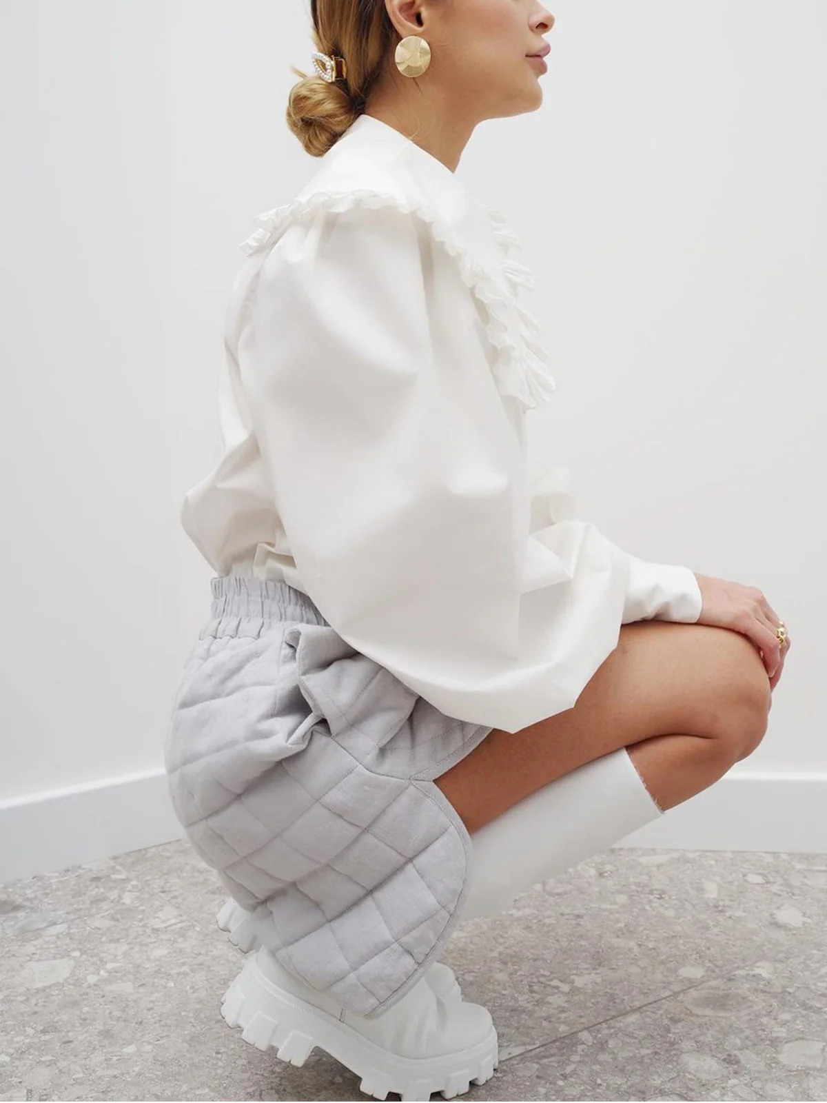 Ruffled Collar Long Sleeve Shirt - Takermore
