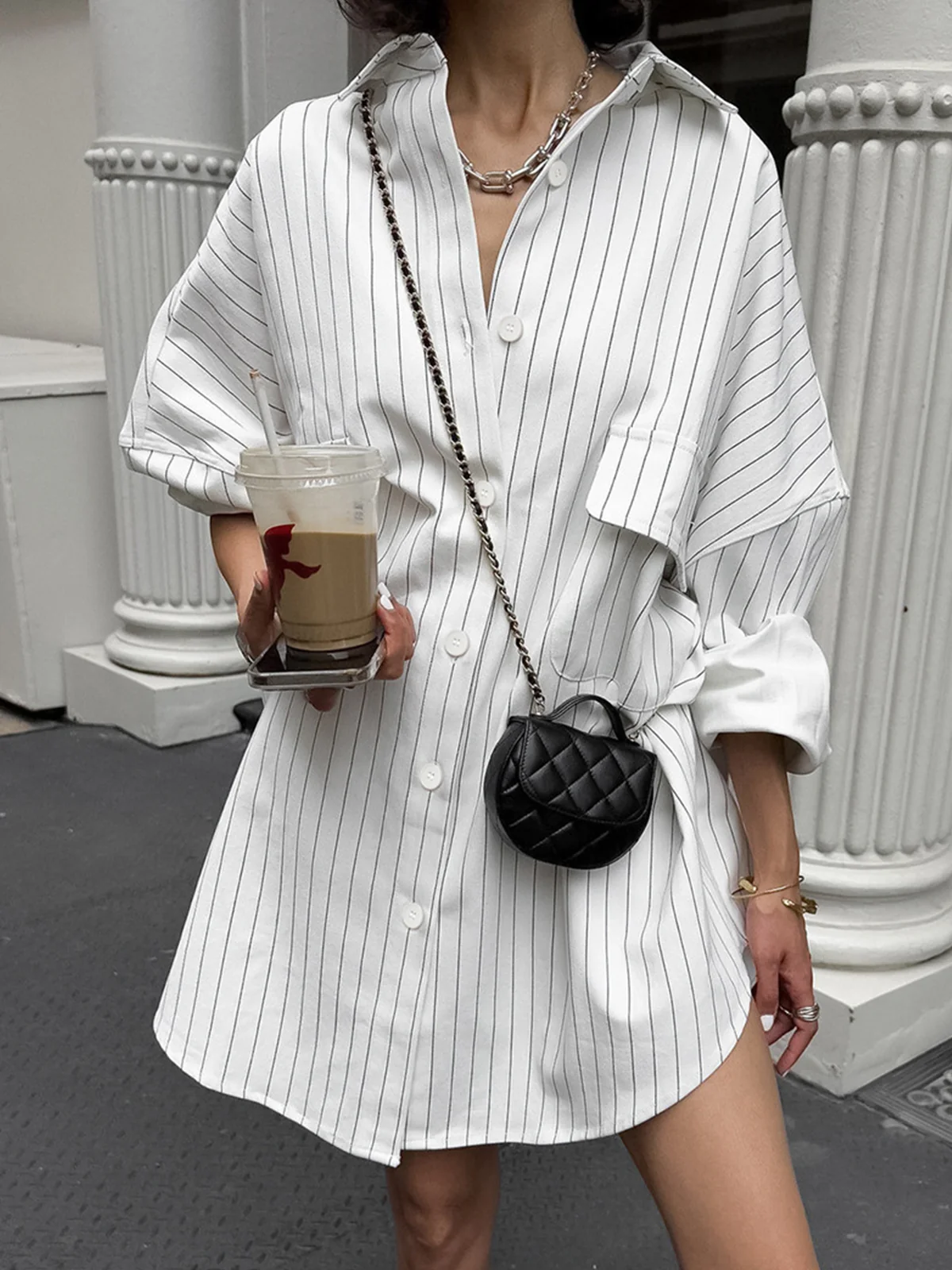 Oversized Striped Large Pockets Shirt - Takermore