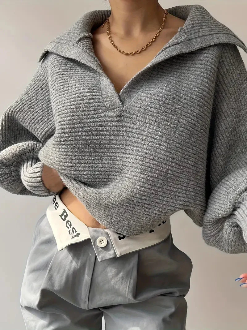 Plain Loose Lapel Sweater - Takermore