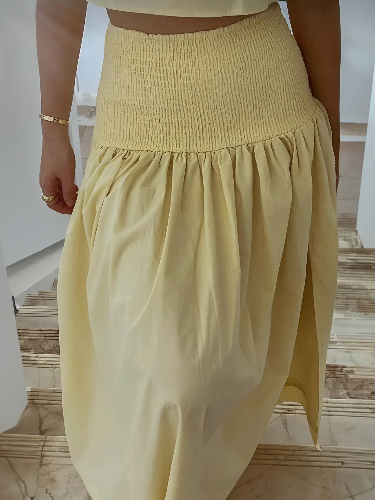 Shirred Waist Split Thigh Skirt Set - Takermore