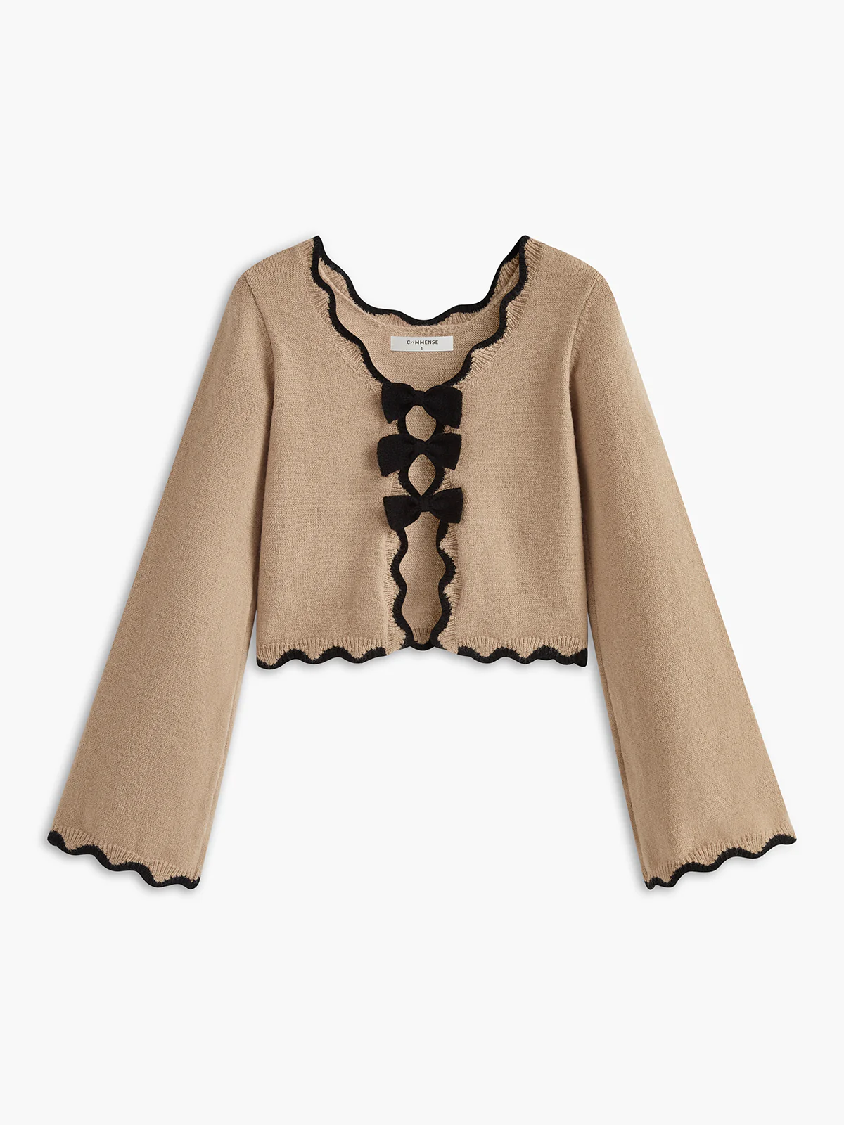 Contrast Wave Trim Bow Sweater - Takermore