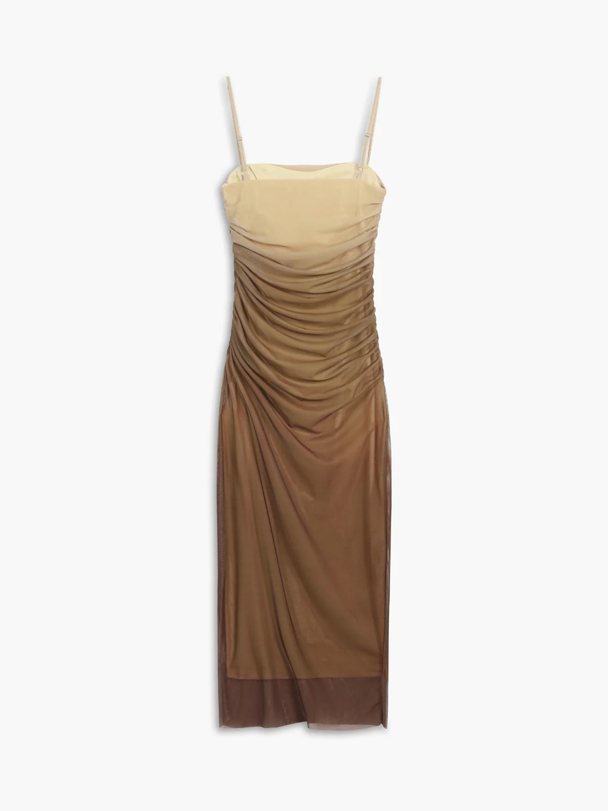 Cappuccino Ombre Mesh Zippered Long Dress - Takermore
