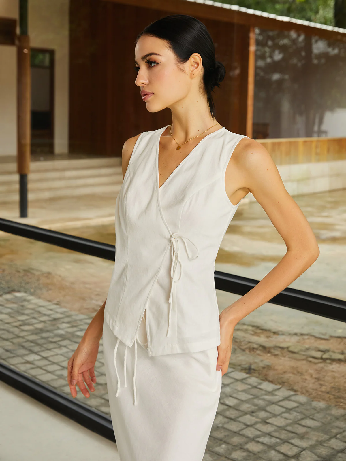 Cotton & Linen Plain Sleeveless Skirt Set - Takermore