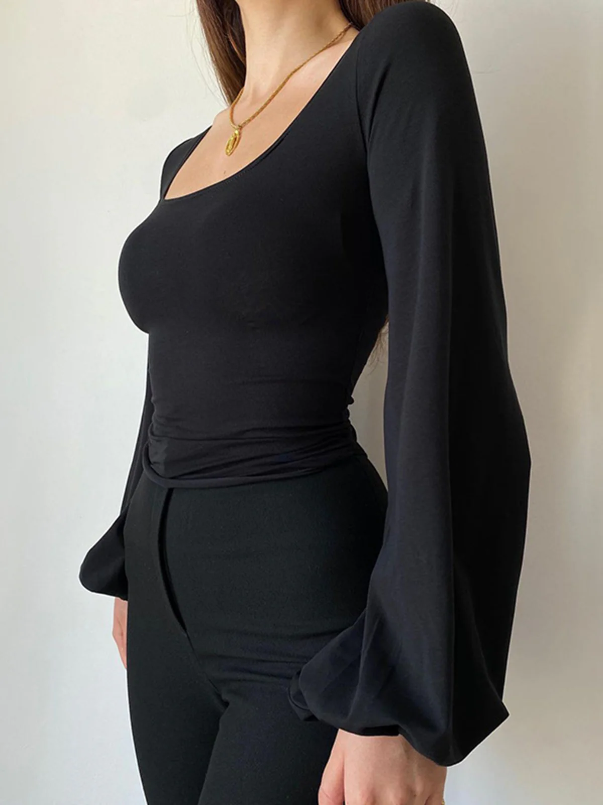 Puff Sleeve Square Neck Blouse - Takermore