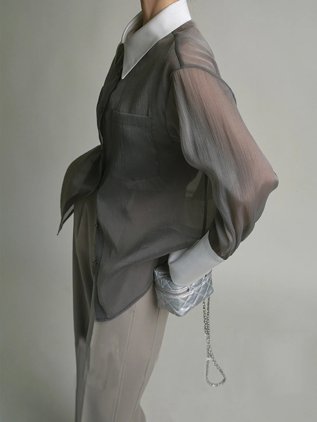 Semi-Sheer Leisure See Through Shirt With Cami Top - Takermore