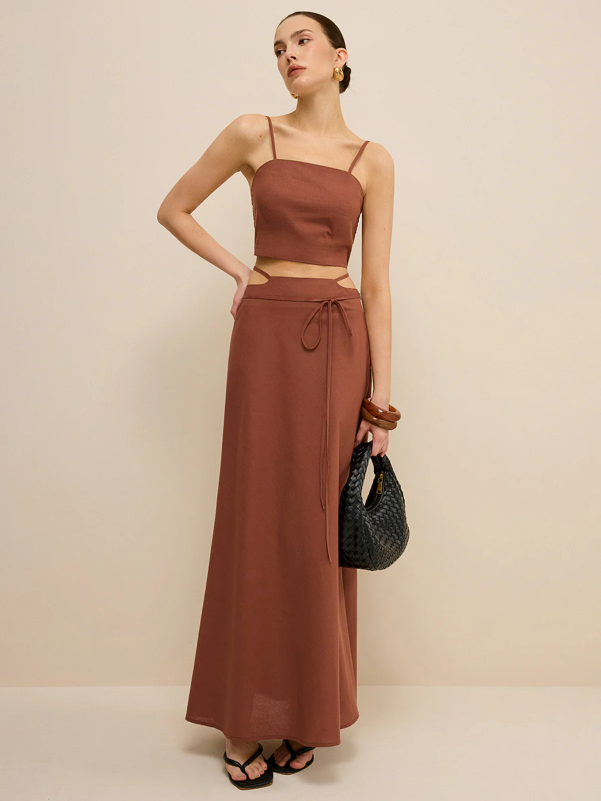 Cut-Out Waist Tie-Detail Skirt Set - Takermore